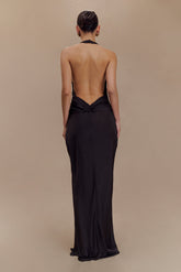 Rinna Satin Halter Maxi Dress - Black